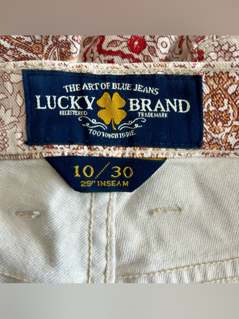 Lucky Brand Charlie Skinny Boho Patchwork Jeans Beige Sz 10 - Picture 13 of 16
